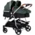 Carucior gemeni Chipolino Duo Smart 3 in 1 basil, Cadru aluminiu, pliere compacta, Suspensii si frana, Spartar reglabil, accesorii incluse