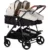Carucior gemeni Chipolino Duo Smart 3 in 1 biscotta, Cadru aluminiu, pliere compacta, Suspensii si frana, Spartar reglabil, accesorii incluse
