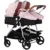 Carucior gemeni Chipolino Duo Smart 3 in 1 pink marshmallow, Cadru aluminiu, pliere compacta, Suspensii si frana, Spartar reglabil, accesorii incluse