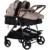 Carucior gemeni Chipolino Duo Smart 3 in 1 tiramisu, Cadru aluminiu, pliere compacta, Suspensii si frana, Spartar reglabil, accesorii incluse