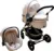 Carucior pentru copii Baby Care PRO 531 Crem 3 in 1, Cadru Aluminiu, Amortizoare, Roti din cauciuc plin, Landou, Scoica auto, Spatar reglabil 3 trepte, Plasa insecte