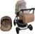 Carucior pentru copii Baby Care Pro 531 Bej Maro 3 in 1 Transformabil, Cadru Aluminiu, Amortizoare, Roti din cauciuc, Spatar reglabil 3 trepte, Plasa insecte, Geanta