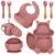 Set diversificare hrana bebelusi, Ikonka, cu 9 elemente din silicon, flexibile fara BPA, Dark Pink Squirrel