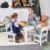 Set masuta cu scaune pentru copii din lemn MDF 3 in 1 alb-gri 3-6 ani