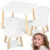 Set masuta si 2 scaunele cu spatar din lemn pentru copii Ricokids Alb,greutate suportata 80kg,Margini rotunjite,potrivit pentru activitatiteme acasa,gradinita,after school