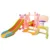 Spatiu de joaca 4 in 1 Nichiduta Garden Bear Pink cu leagan, tobogan, cos de baschet si poarta fotbal