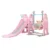 Spatiu de joaca Nichiduta Garden Castle Pink 3 in 1 cu Cos de baschet si Tobogan cu manere, trepte late, margini rotunjite, Leagan cu bara detasabila si reglabil pe inaltime