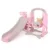 Spatiu de joaca Nichiduta Garden Moon and Stars Roz 3 in 1 cu Cos de baschet, Leagan si Tobogan cu Margini rotunjite, Trepte late