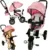 Tricicleta pentru copii Ikonka Trike Fix V3 Pink, cu scaun rotativ 360 si control parental, pozitie somn, suport picioare, amortizor spate, 2 seturi suport picioruse, Roti cauciuc EVA